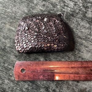 Unbranded vintage black sequin beaded zipper coin purse small